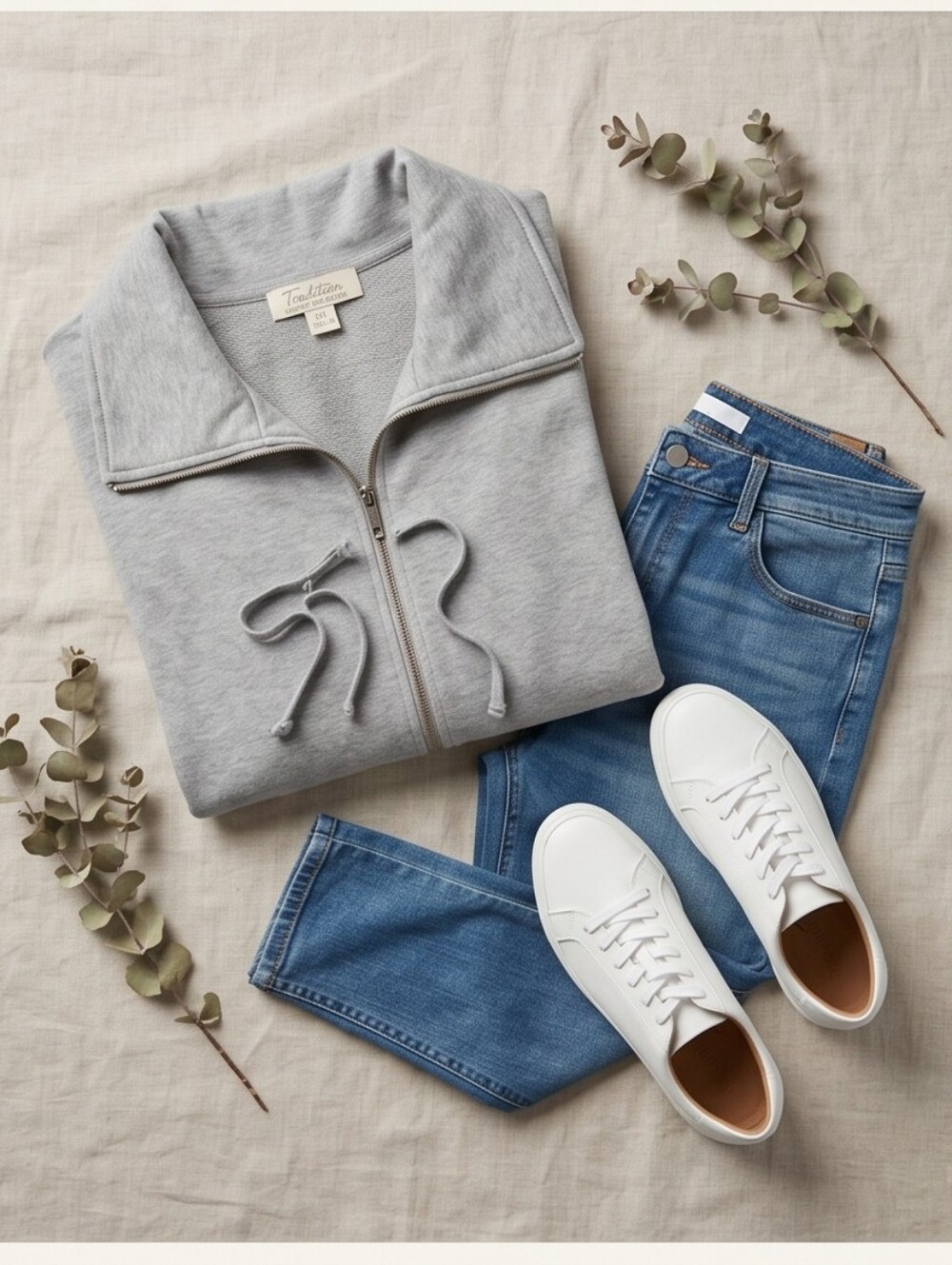 Light Gray Drawstring Zip-Up Jacket - Picture 4 of 7